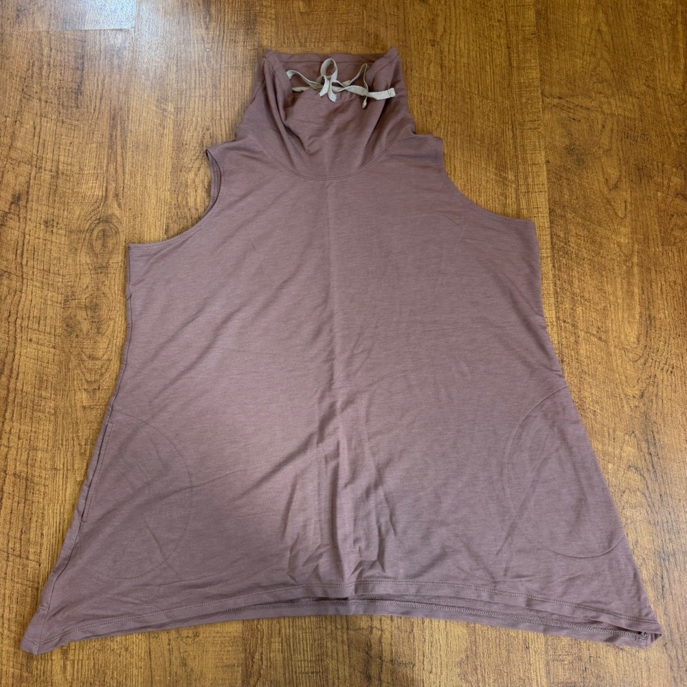 LOGO Lounge Tank Top Women XL Mauve Cowl Neck Sleeveless Pockets Athleisure
